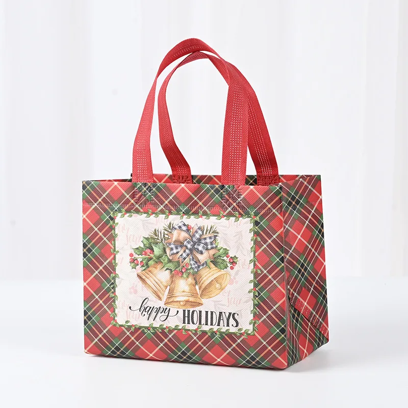 New Plaid Christmas Candy Gift Bags | Cute Santa Claus & Snowman Pattern Non-Woven Handbag | Waterproof Reusable Holiday Gift Packaging Tote for Xmas Party Supplies Decorations - 图片 4