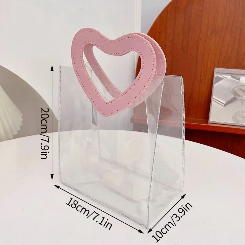 1–10PCS Transparent PVC Gift Bags Waterproof Candy Shopping Handbag with Love or Square Handle for Valentine’s Day Wedding Party Favor Packaging Bolsa Regalo Sac Cadeau ساک هدیه 透明ギフトバッグ 투명포장가방 - 图片 10