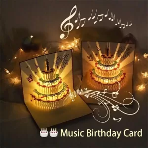 3D Pop-Up Light Music Birthday Card – Creative Greeting Card with Pop-Up Cake Design, Happy Birthday Message, Party Gift Card, Fun Musical Card for Kids, Teens, Adults, Friends & Family Celebration