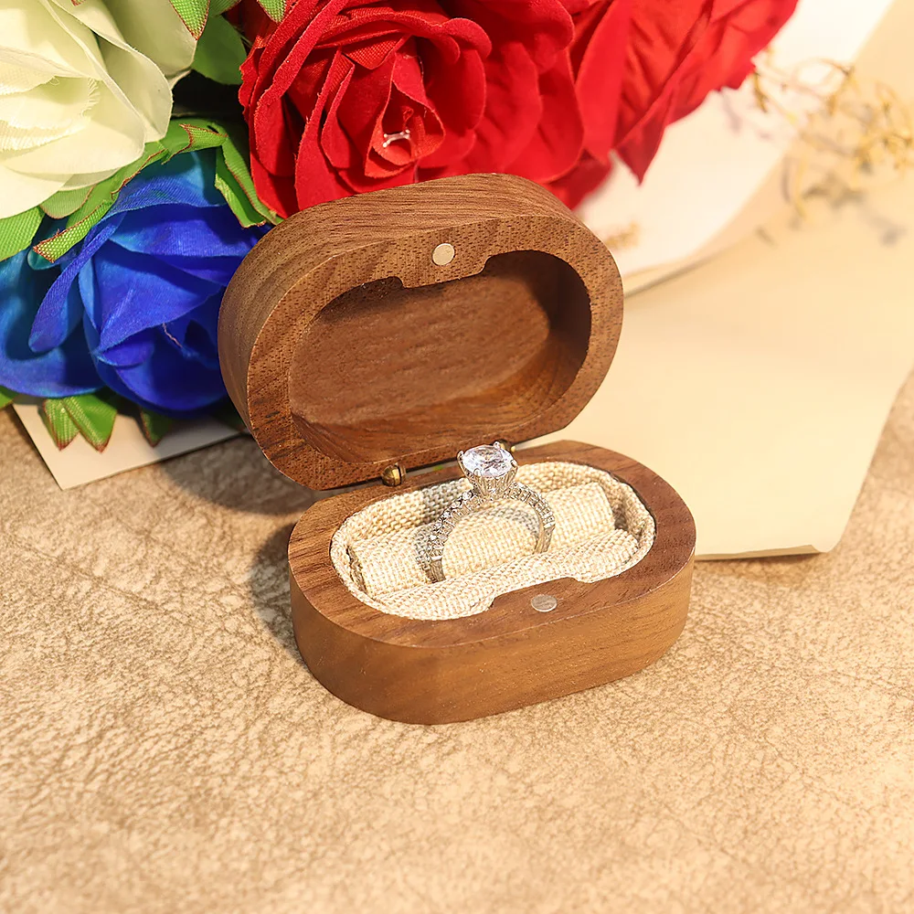 Handmade Rustic Wooden Wedding Ring Box with Velvet Interior and Magnetic Closure – Walnut Jewelry Packaging Case for Proposal, Engagement, Christmas Gift, and Elegant Ring Display Storage - 图片 12