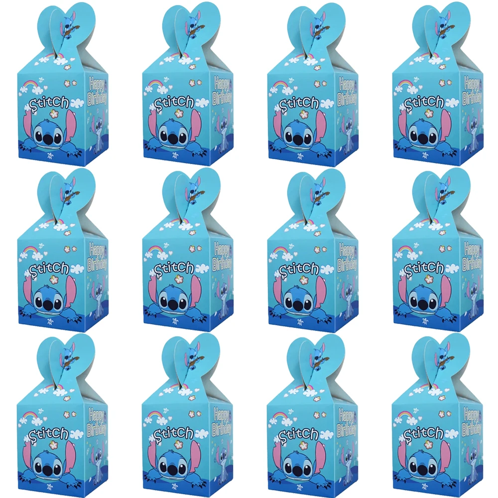 12Pcs Lilo & Stitch Pink Angel Candy Boxes Popcorn Box Cookies Chocolate Snack Boxes for Baptism Party Gift Bags Supplies Baby Shower Birthday Celebration Favors Decorative Packaging Accessories