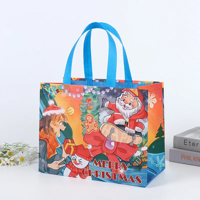 New Plaid Christmas Candy Gift Bags | Cute Santa Claus & Snowman Pattern Non-Woven Handbag | Waterproof Reusable Holiday Gift Packaging Tote for Xmas Party Supplies Decorations - 图片 19