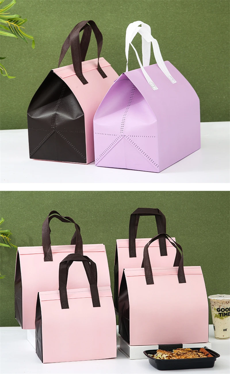 10pcs Non-Woven Insulated Tote Bags Reusable Fabric Pouches for Food, Cake, Drinks, Grocery Delivery, Hot and Cold Storage, Portable Lunch Carrier, Picnic, Baking, and Eco-Friendly Packaging 10