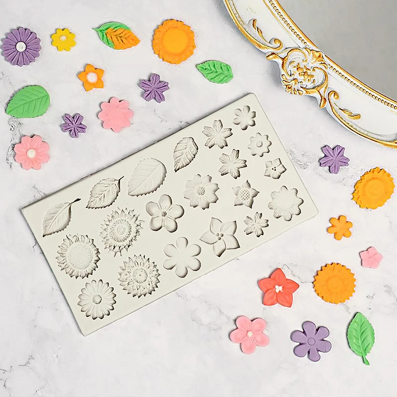 1pc Fondant Chocolate Silicone Mold with Rose, Leaf, Sunflower, and Small Daisy Flower Shapes, Non-Stick Flexible Baking Mould for DIY Candy, Cupcake, Jelly, Resin, Cake Decorating, and Sugarcraft Tools 1pc Fondant Chocolate Silicone Mold with Rose, Leaf, Sunflower, and Small Daisy Flower Shapes, Non-Stick Flexible Baking Mould for DIY Candy, Cupcake, Jelly, Resin, Cake Decorating, and Sugarcraft Tools