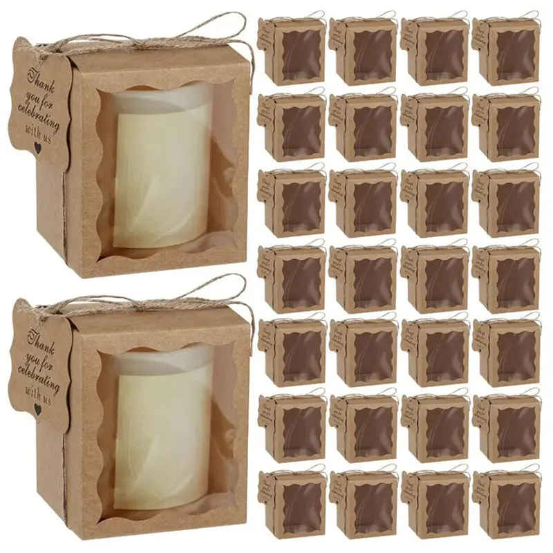 10/30/50PCS Kraft Paper Candle Gift Boxes with Clear Window – Includes Tags & Twine for Wedding Favors, Birthday Party Packaging, Ideal for Candles, Treats, and Small Gifts 1