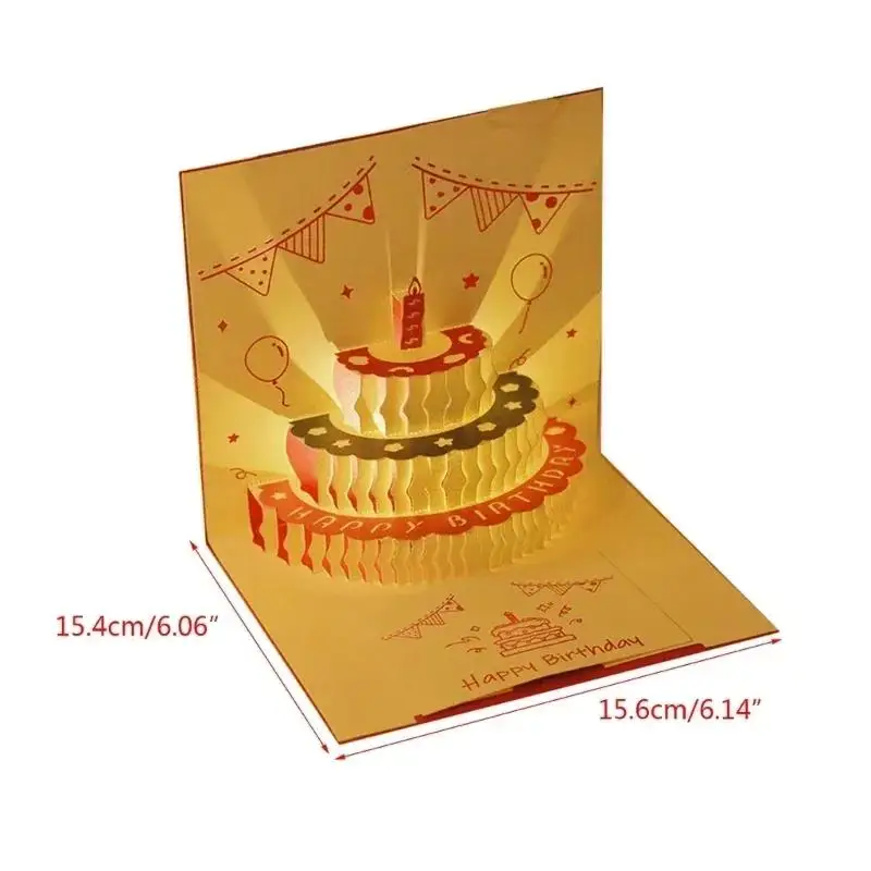 3D Pop-Up Light Music Birthday Card – Creative Greeting Card with Pop-Up Cake Design, Happy Birthday Message, Party Gift Card, Fun Musical Card for Kids, Teens, Adults, Friends & Family Celebration