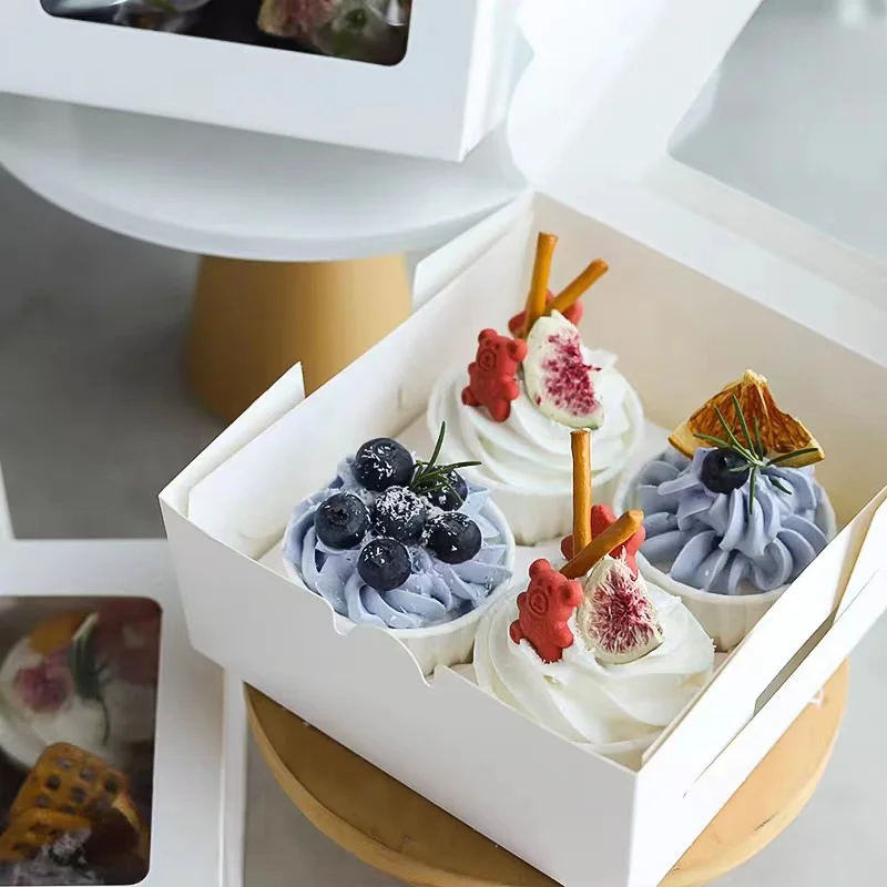 10PCS Cupcake Boxes with 2/4 Holes, Clear Window Cake Holder, Perfect for Wedding, Birthday, Baby Shower, Holiday Parties, and Special Occasion Packaging, Ideal for Cupcakes, Pastries, and Desserts Storage - 图片 3