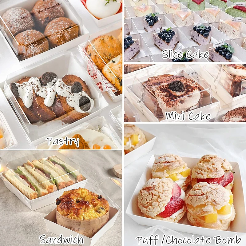 5/10PCS Kraft Paper Cake Dessert Boxes with Clear Window, Bakery Packaging for Donuts, Cookies, Sandwiches, Pastries, Food Containers for Wedding, Birthday, Baby Shower, Christmas, Holiday Parties and Home Decoration