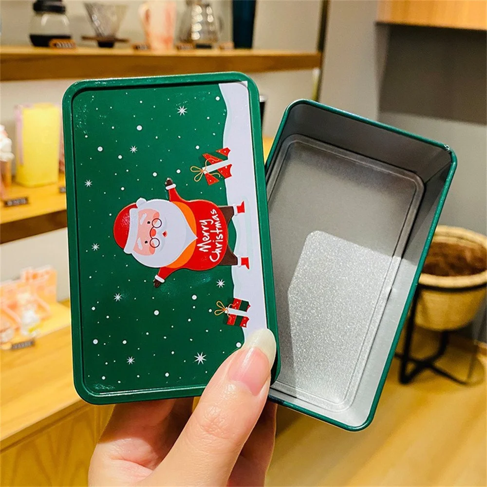 Rectangle Christmas Tinplate Gift Box – Empty Metal Cookie Candy Storage Container with Santa Claus Design, Holiday Wedding Favor Box, Jewelry Keepsake Can, Party Supplies for Seasonal Gift Packaging