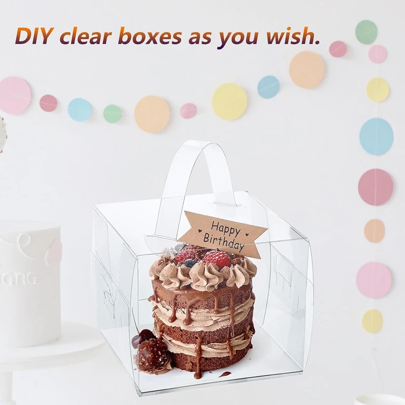 Transparent Cake Box Plastic Dessert and Cupcake Packaging Box with Handle, Portable Gift Wrapping Box for Weddings, Birthdays, Parties, Baby Showers, Holiday Desserts, Pastries, Bakery Display and Gift Presentation - 图片 2