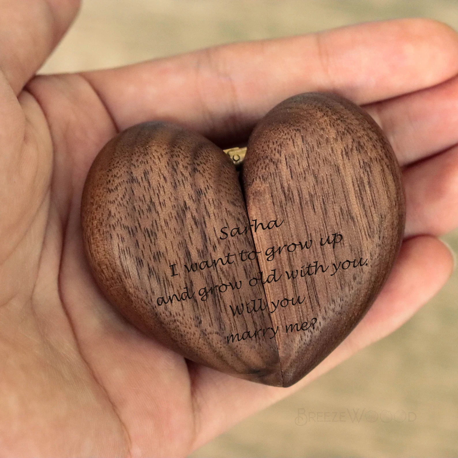 Handmade Heart-Shaped Wooden Ring Box with Velvet Interior and Custom Engraving – Romantic Jewelry Packaging Case for Proposal, Engagement, Wedding Day Gift, and Keepsake Presentation 3