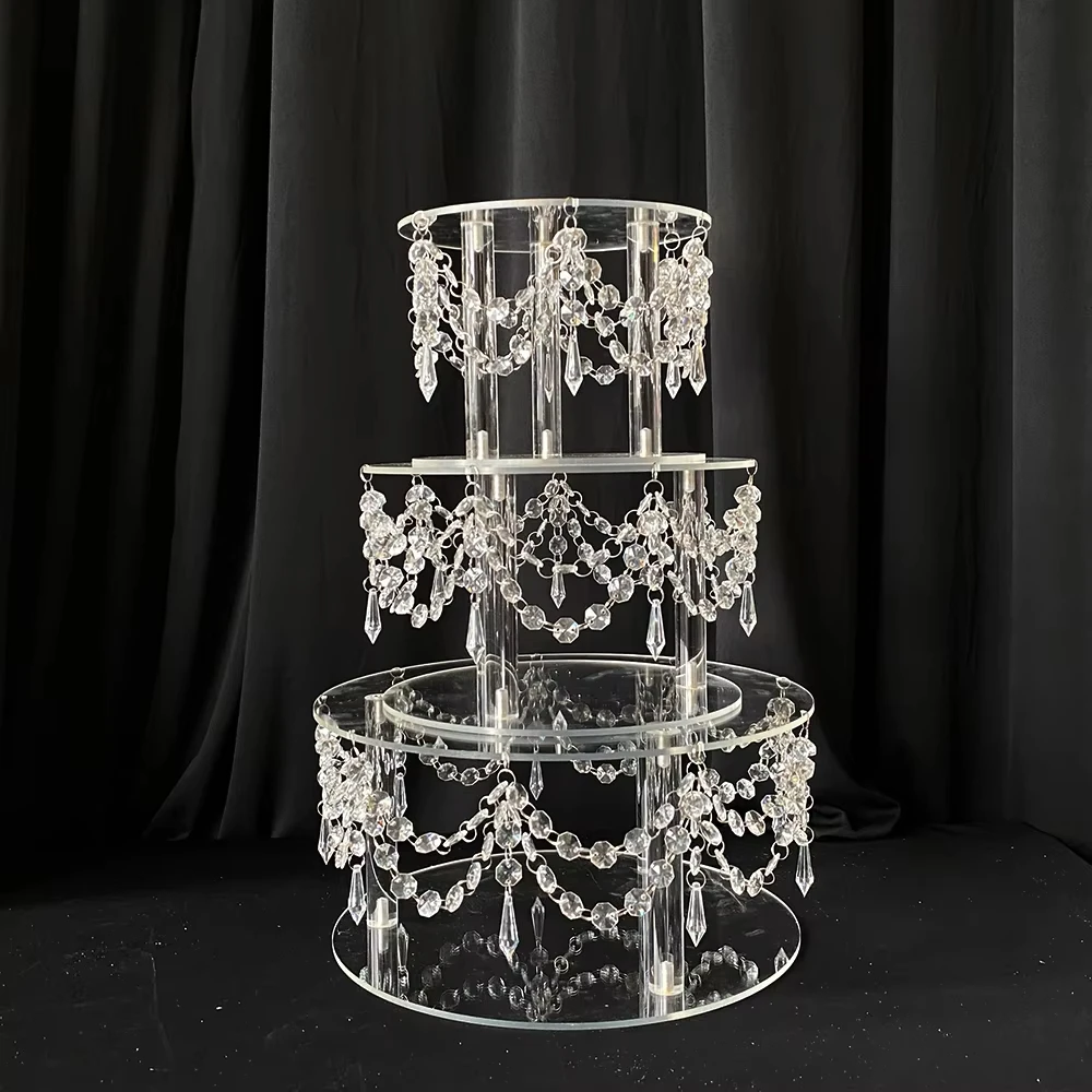 3 Pieces Luxury Transparent Dessert Cake Stand Set Tall Cake Tray Wedding Birthday Party Decoration Elegant Dessert Table Display for Wedding Events and Special Occasions 2