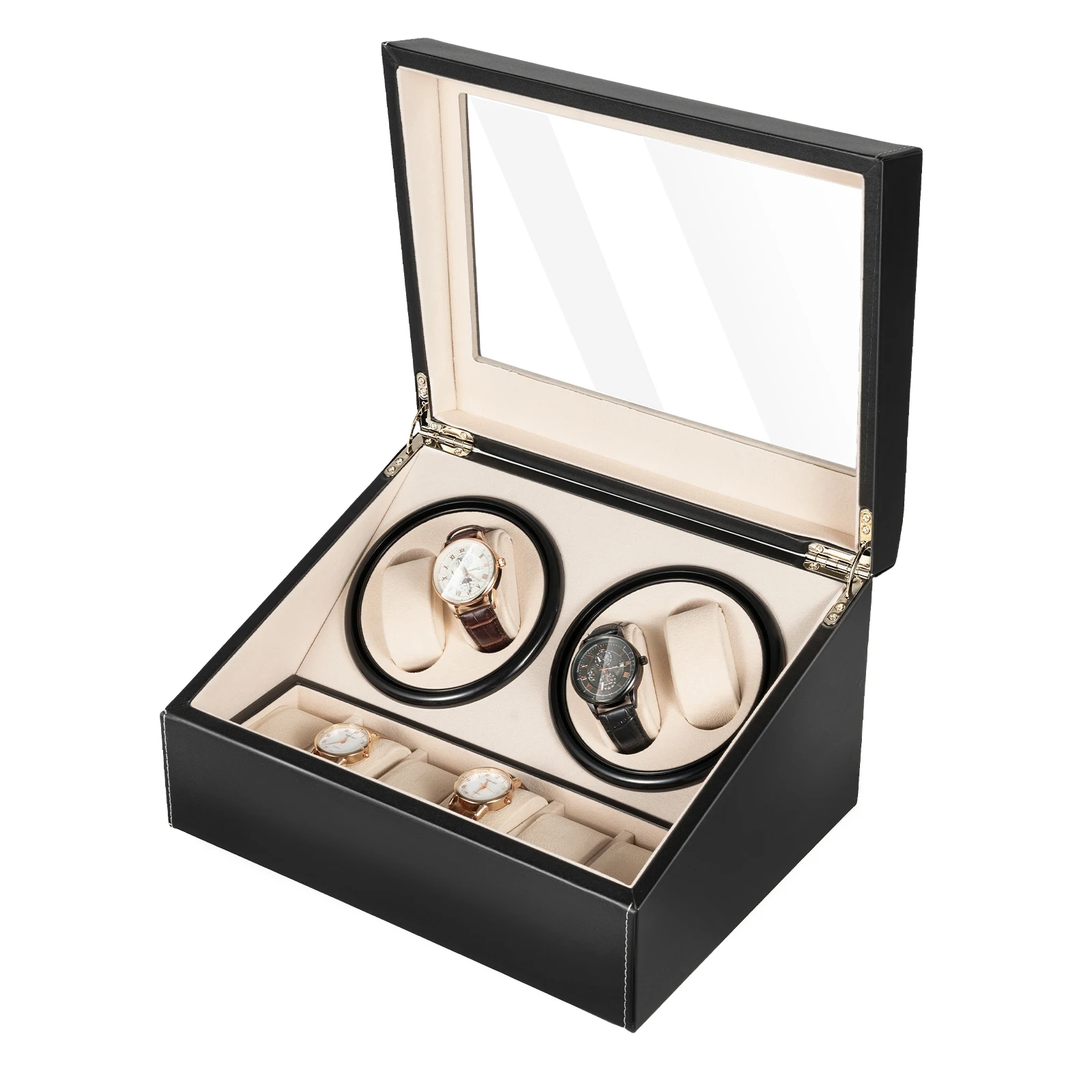 4+6 Automatic Watch Winder with PU Leather Case, Mechanical Wristwatch Shaker and Storage Box, Luxury Jewelry Display Organizer for Men and Women, Protective Watch Storage Case for Travel and Home - 图片 3