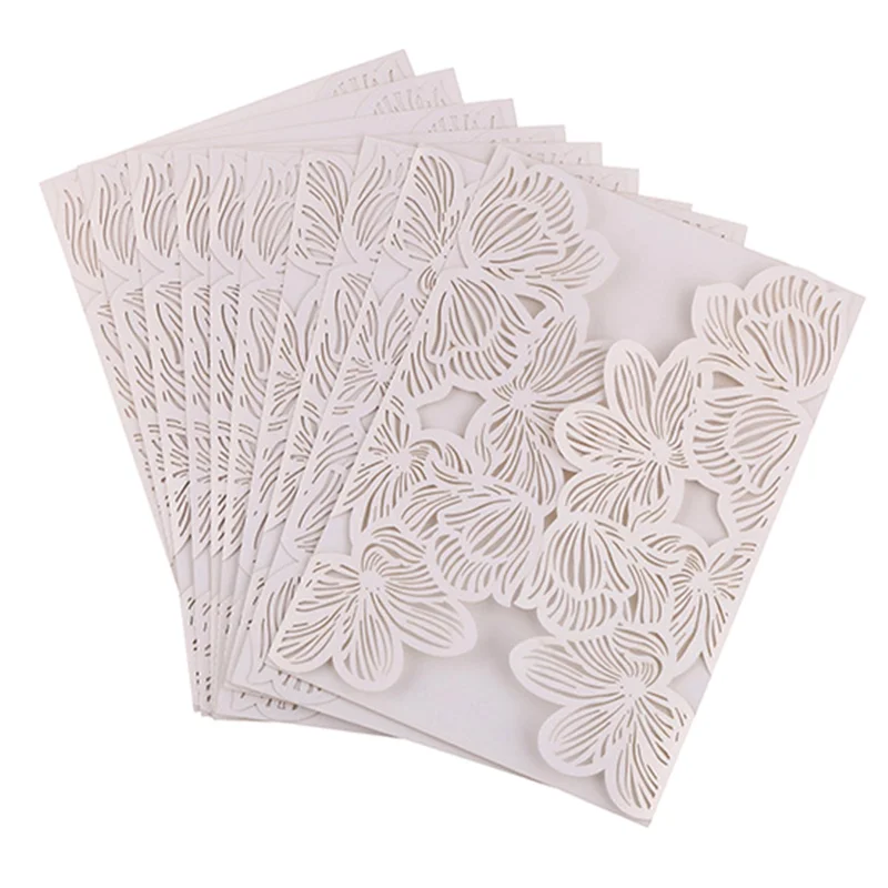 10/20pcs Floral Wedding Invitation Cards – White Paper Birthday Greeting Card Covers for Weddings, Engagements, Birthday Parties, Bridal Showers, Creative Party Decor & Event Supplies