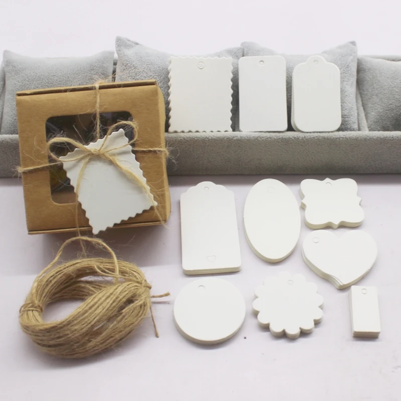 50 TAG + 10M STRING White/Black/Kraft Paper Multiple Shapes Blank Small Tags for Gift Packaging, Party Favors, DIY Craft Accessories, and Labeling, Customizable Tags for Weddings, Holidays, and Events 2