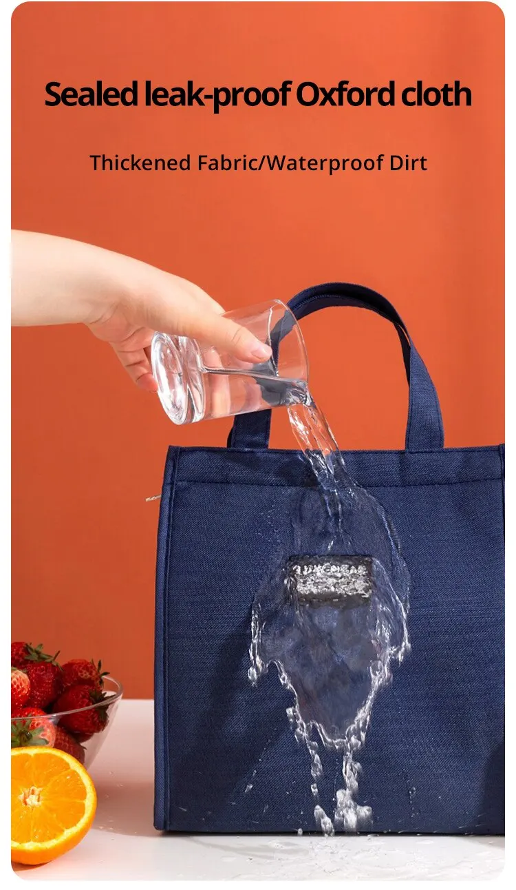 1pc Blue Grey Pink Portable Insulated Lunch Bag with Aluminum Foil Lining, Waterproof Food Storage Tote for Rice, Snacks, Picnic, Travel, Office, School, Reusable Thermal Lunch Box Carrier