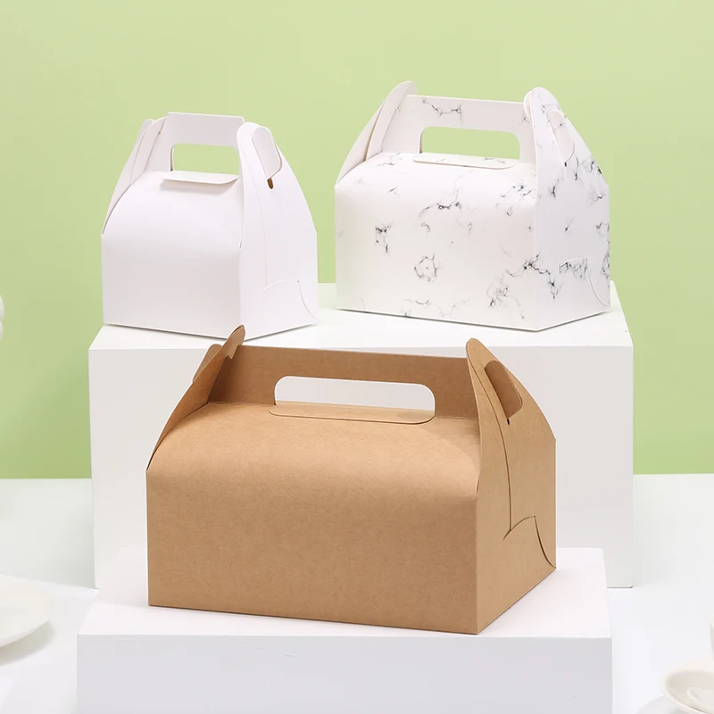 10Pcs Cardboard Gift Cake Boxes Pink Green Dessert Packaging Boxes with Handle, Portable Pastry Cookie Muffin Cupcake Container for Wedding Birthday Baby Shower Party Supplies - 图片 3