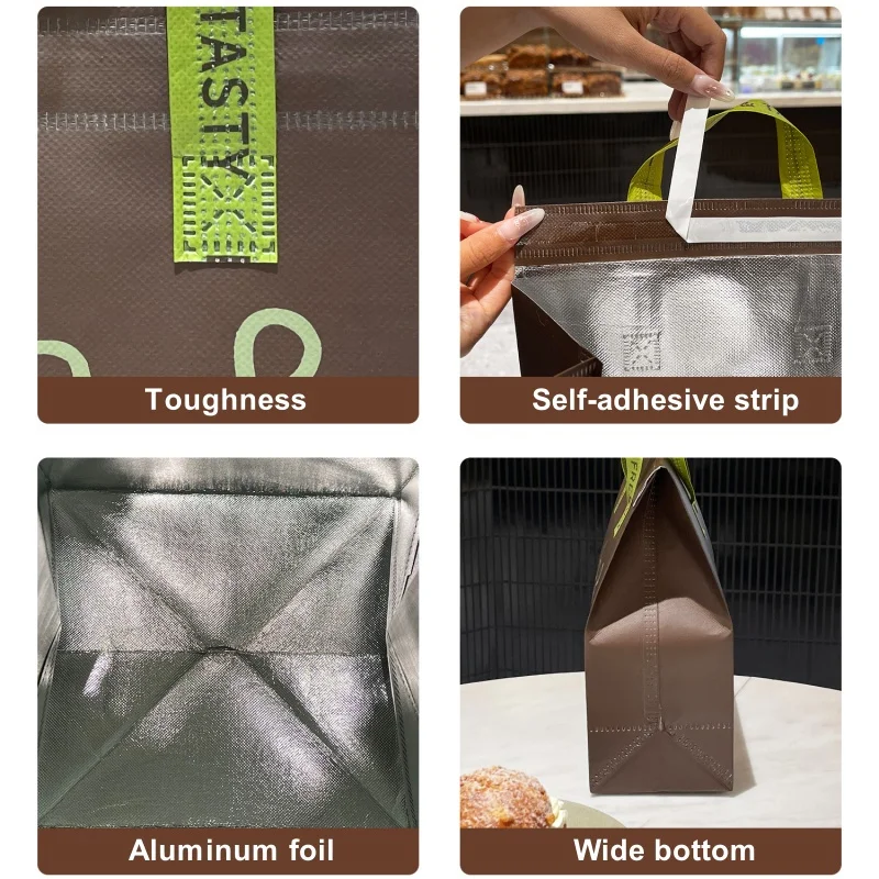 Brown Insulated Tote Bags 🥡 – Reusable Non-Woven Food Delivery Pouches for Hot and Cold Storage, Bread, Drinks, Grocery Shopping, Lunch Carrier, Portable Eco-Friendly Packaging - 图片 3