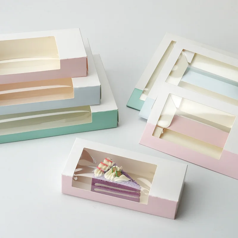10Pcs Pure Color Foldable Cake Boxes with Clear Window, Bakery Pastry Boxes for Cupcakes, Chocolates, Muffins, Cookies, Wedding Birthday Baby Shower Party Favor Gift Packaging Paper Dessert Containers - 图片 5