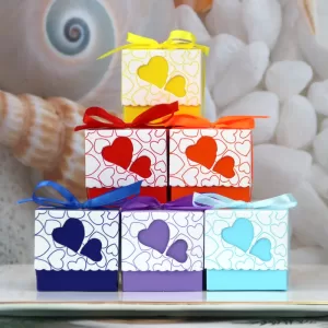 50Pcs Double Love Heart Candy Gift Boxes with Ribbon Wedding Favor Boxes Party Packaging Bags for Chocolate Cookies Small Gifts Birthday Baby Shower Anniversary Engagement Decoration Supplies