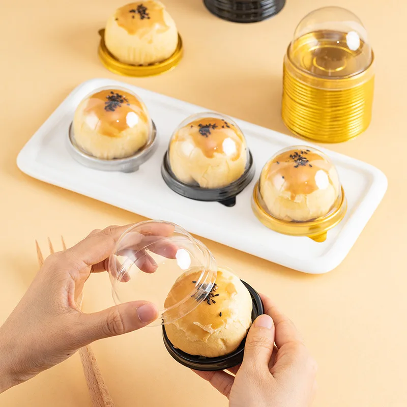 50pcs Mini Muffin Cake Box Container Trays Transparent Mooncake Dome Pastry Baking Packaging Box for Wedding Party Dessert Supplies Gift Favor Party Accessories