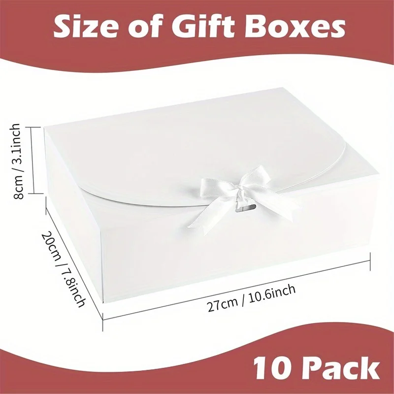 10 PCS Gift Boxes with Lids, 27208cm White & Black Paper Gift Boxes with Ribbon, Luxury Bridesmaid Proposal Boxes for Weddings, Birthdays, Special Occasions, Gift Wrapping Packaging - 图片 2