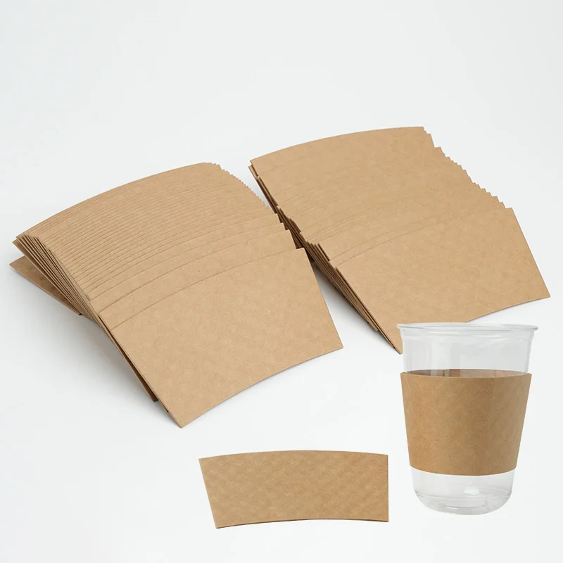 50/100Pcs Brown Coffee Cup Sleeves Kraft Corrugated Paper Heat Insulation Cardboard Holder Disposable Cup Covers for Hot Drinks Tea Coffee Beverage Shop Takeaway Party Accessories - 图片 3