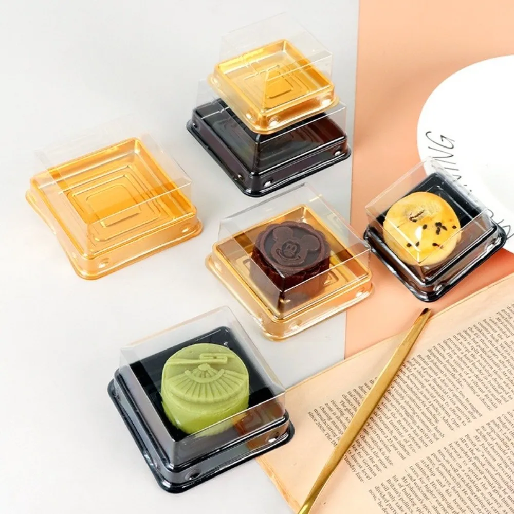 50Pcs Moon Cake Boxes, Square Plastic Cupcake and Muffin Containers, Transparent Pastry Display Boxes, 50/80/100g Clear Dessert Packaging Holders for Wedding, Birthday, Party, and Bakery Supplies