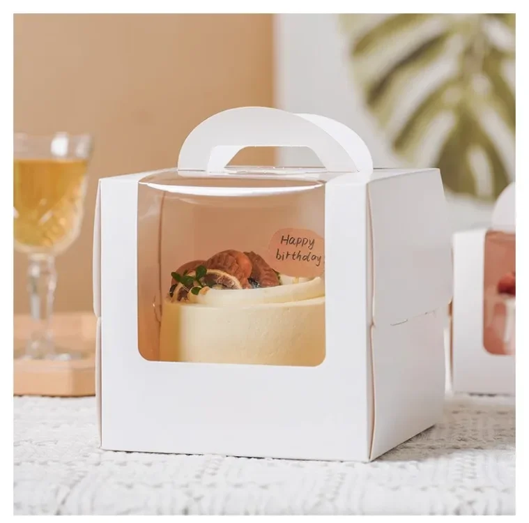 10Set Clear Window Cake Boxes in 4 and 6 Inches, High Kraft Paper and White Bakery Packaging Boxes, Foldable Birthday Cake Containers, Cupcake Muffin Pastry Dessert Storage Boxes for Baking Shops and Home 6