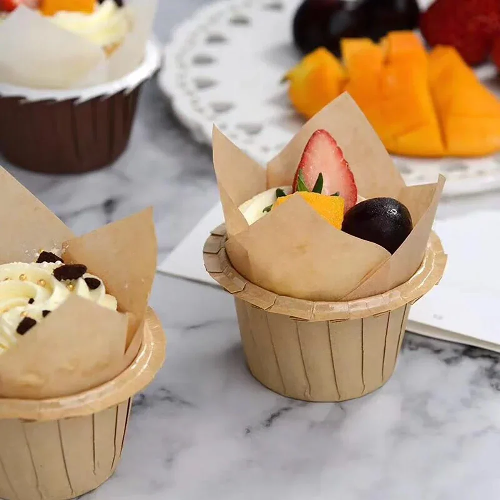 50pcs Tulip Muffin Cupcake Paper Cups, Oilproof Baking Liners for Cupcakes and Muffins, Decorative Cup Cake Wrappers, Disposable Muffin Wrap Cases for Parties, Weddings, and Bakery Supplies - 图片 5