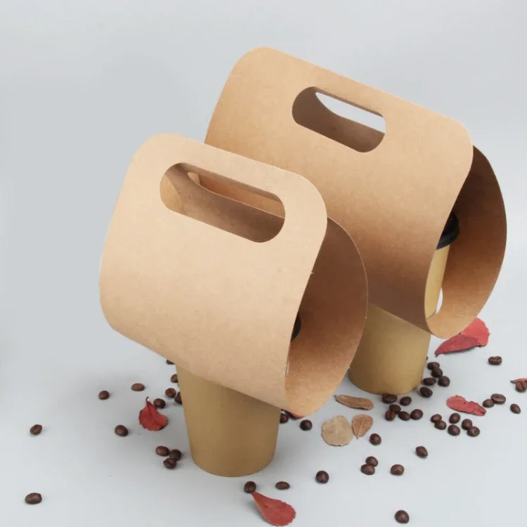 Kraft Paper Cup Holder White Disposable Milk Tea Takeout Anti-Spillage Single Double Hole Beverage Carrier Originality Portable Package for Coffee Tea Party Café Event Accessories