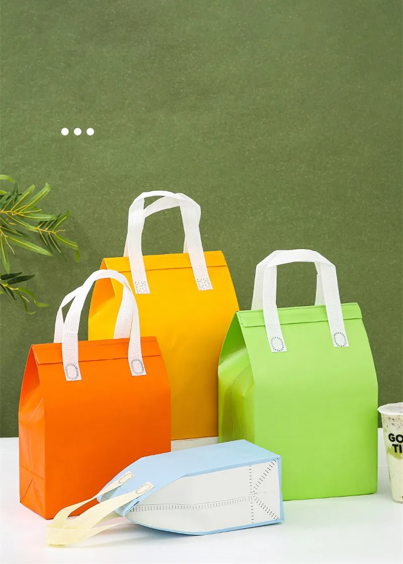 10pcs Non-Woven Insulated Tote Bags Reusable Fabric Pouches for Food, Cake, Drinks, Grocery Delivery, Hot and Cold Storage, Portable Lunch Carrier, Picnic, Baking, and Eco-Friendly Packaging 2