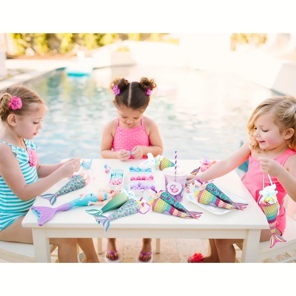 12Pcs Mermaid Paper Candy Gift Boxes with Invitation Card Gift Bags for Girls Birthday Party Treats Mermaid-Themed Party Favors Decorations DIY Candy Packaging Accessories Celebration Supplies