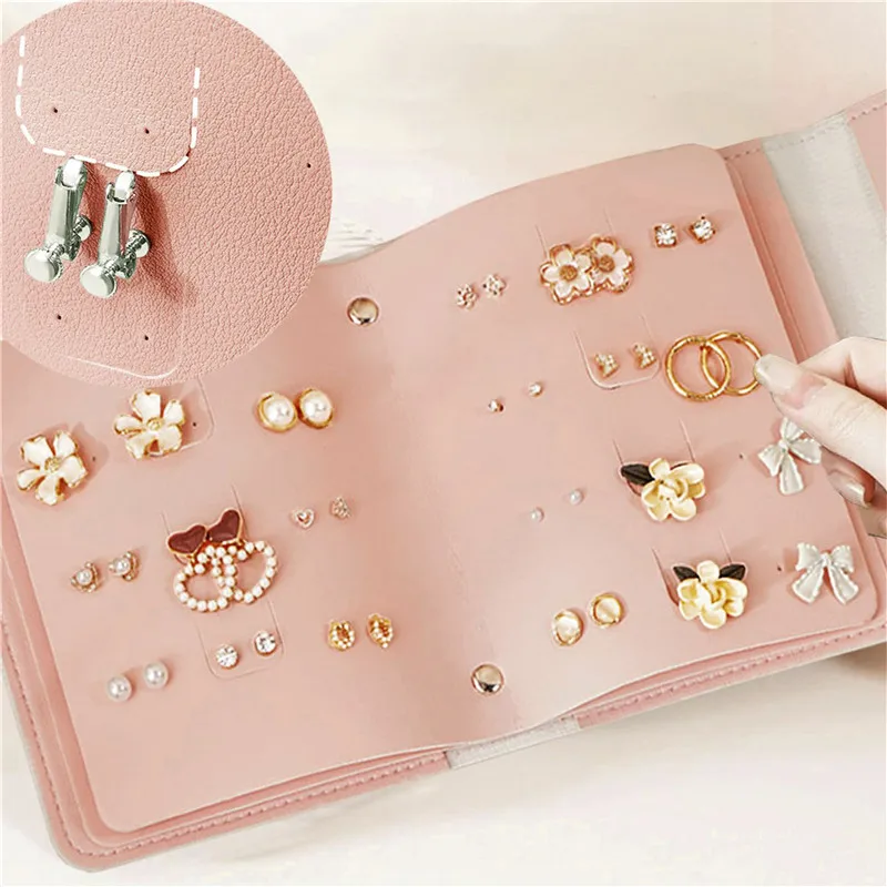 Travel Jewelry Organizer | 1PC PU Leather Ear Stud Storage Bag, Multi-Layer Jewelry Organizer, Book-Type Storage Bag for Earrings, Rings, Necklaces, and Small Jewelry Accessories, Compact Jewelry Case for Travel and Home Use