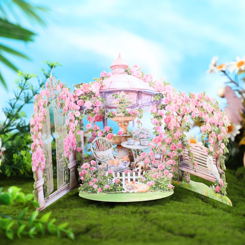 Floral 3D Pop Up Greeting Card with Envelope – Pink Rose Garden Design for Birthday, Mother’s Day, Valentine’s, Anniversary, Romantic Blessing Gift for Mom, Wife, Girlfriend, Friends, Special Occasions - 图片 2