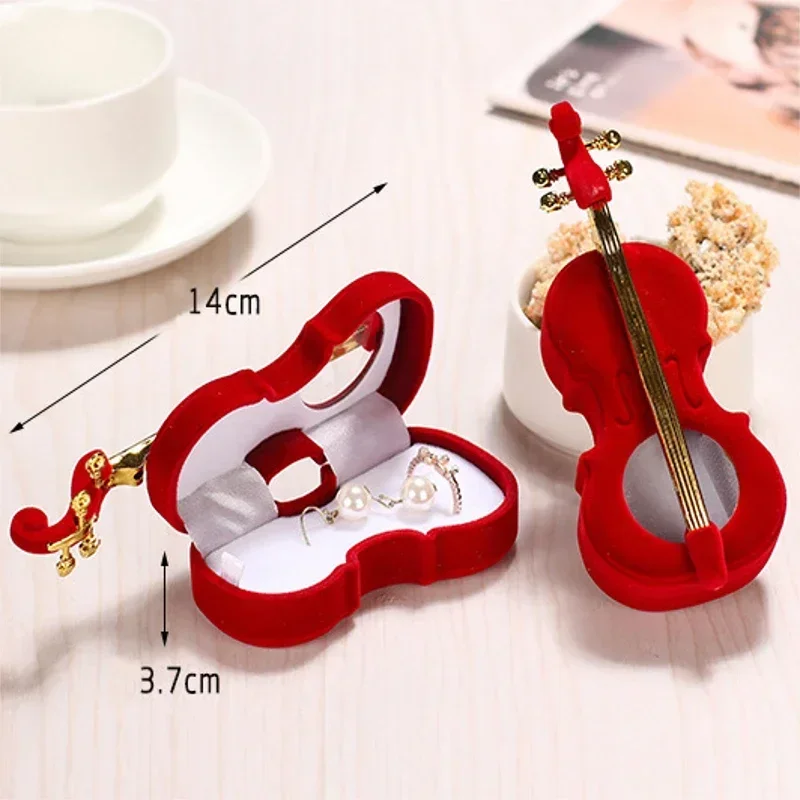 Velvet Violin Jewelry Gift Box – Elegant Musical Instrument Shaped Organizer for Rings, Earrings, Necklaces, Trinkets, Proposal Engagement Wedding Jewelry Display and Keepsake Storage Case - 图片 4