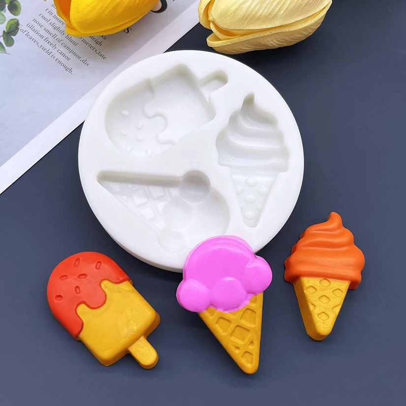 Ice Cream Shape Silicone Mold Fondant Cake Decorating Mould Chocolate Candy Cupcake Tray Sugarcraft Baking Tools Pastry Dessert Resin Soap Wax Melt Clay Craft DIY Handmade Accessories Kitchen Supplies