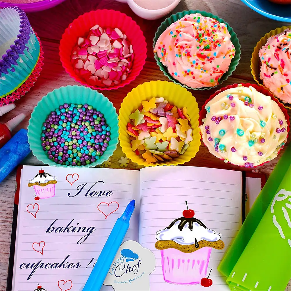 12pcs/Set Round Silicone Cake Molds, Muffin and Cupcake Baking Molds for DIY Baking, Kitchen Cooking, Cake Decorating, Non-Stick Reusable Bakeware, Dessert Makers and Culinary Tools 20