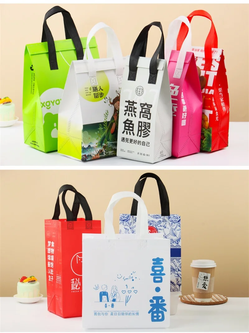 25pcs Non-Woven Insulated Tote Bags – Reusable Portable Fabric Pouches for Food, Cake, Drinks, and Snacks, Thermal Carrier Keeps Hot or Cold, Ideal for Delivery, Picnic, Grocery, Work, School 14