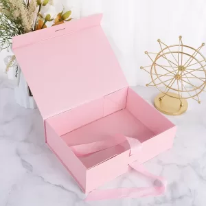 1Pc Golden Ribbon Gift Box with Satin Bow, Folding Jewelry Display Case, Collapsible Cardboard Gift Packaging Box for Wedding Bridesmaid Proposal Birthday Anniversary Keepsake Luxury Present Wrapping