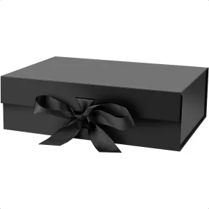 Magnetic Closure Gift Box with Lid – 10.5x7.5x3.1 Inches, Black Gift Box with Ribbon and Magnetic Closure, 1 Pack for Presents, Special Occasions, Weddings, Birthdays, and Gift Wrapping