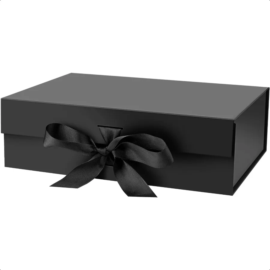 Magnetic Closure Gift Box with Lid – 10.5x7.5x3.1 Inches, Black Gift Box with Ribbon and Magnetic Closure, 1 Pack for Presents, Special Occasions, Weddings, Birthdays, and Gift Wrapping