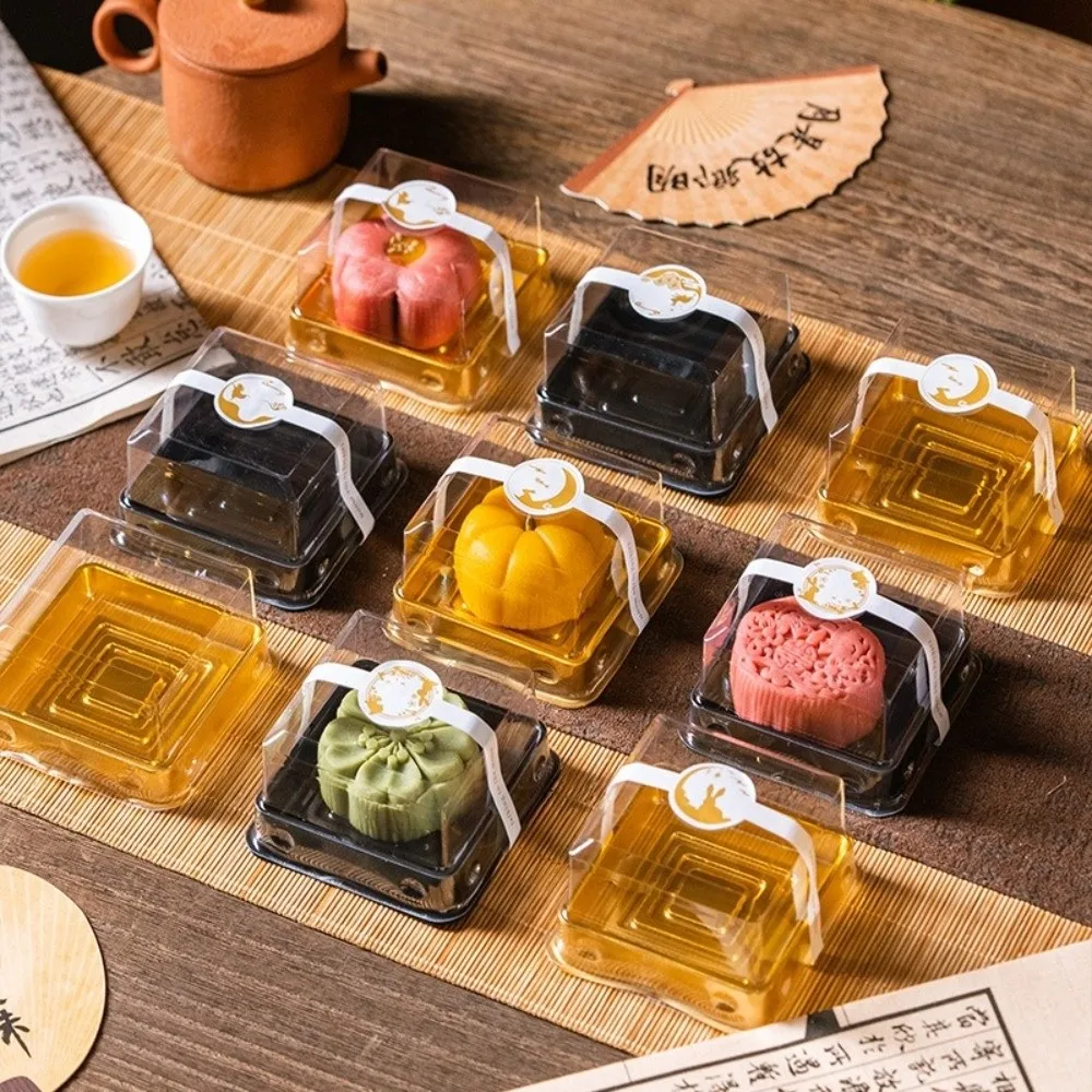 50Pcs Moon Cake Boxes, Square Plastic Cupcake and Muffin Containers, Transparent Pastry Display Boxes, 50/80/100g Clear Dessert Packaging Holders for Wedding, Birthday, Party, and Bakery Supplies - 图片 5