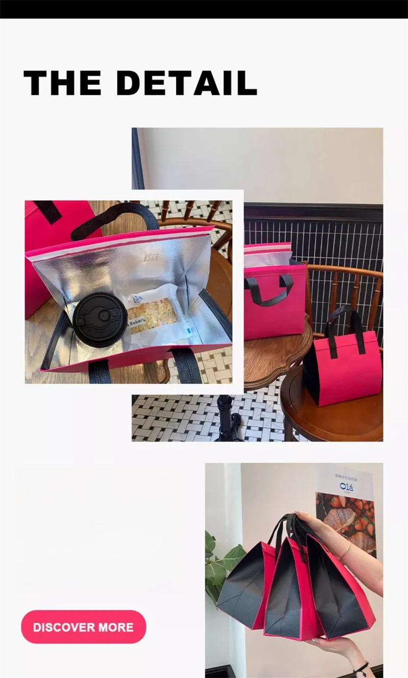 10pcs Pink Non-Woven Insulated Tote Bags – Reusable Fabric Pouches for Food, Drinks, Lunch, Grocery, Delivery, Picnic, Keep Warm or Cold, Portable Thermal Storage Carrier for Work, School, Travel 7