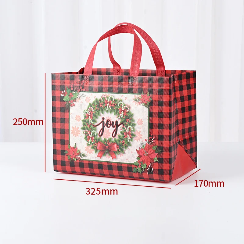New Plaid Christmas Candy Gift Bags | Cute Santa Claus & Snowman Pattern Non-Woven Handbag | Waterproof Reusable Holiday Gift Packaging Tote for Xmas Party Supplies Decorations 3