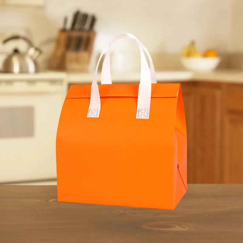 10/25pcs Non-Woven Takeaway Bags, Custom Logo Lunch Bags, Reusable Food Packaging Tote Bags, Insulated Thermal Bags to Keep Food Hot or Cold, Ideal for Takeout, Delivery, and Catering - 图片 10