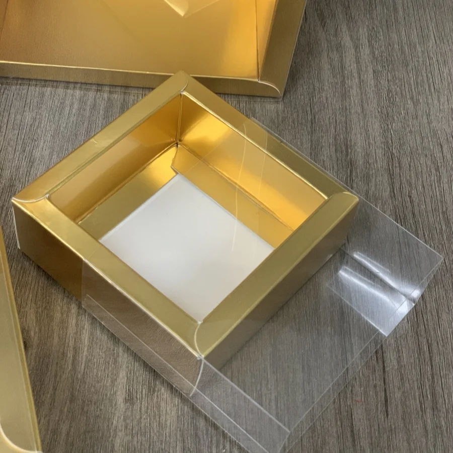 10pcs Transparent PVC Window Kraft Paper Package Boxes, Clear Dessert Drawer Box for Wedding Birthday Party Cookies Candy Cakes Exquisite Gift Packaging Display DIY Favor Storage Supplies 11