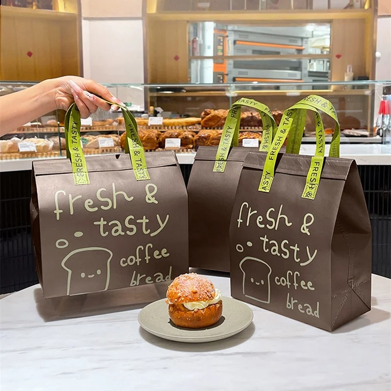 Brown Insulated Tote Bags 🥡 – Reusable Non-Woven Food Delivery Pouches for Hot and Cold Storage, Bread, Drinks, Grocery Shopping, Lunch Carrier, Portable Eco-Friendly Packaging - 图片 2
