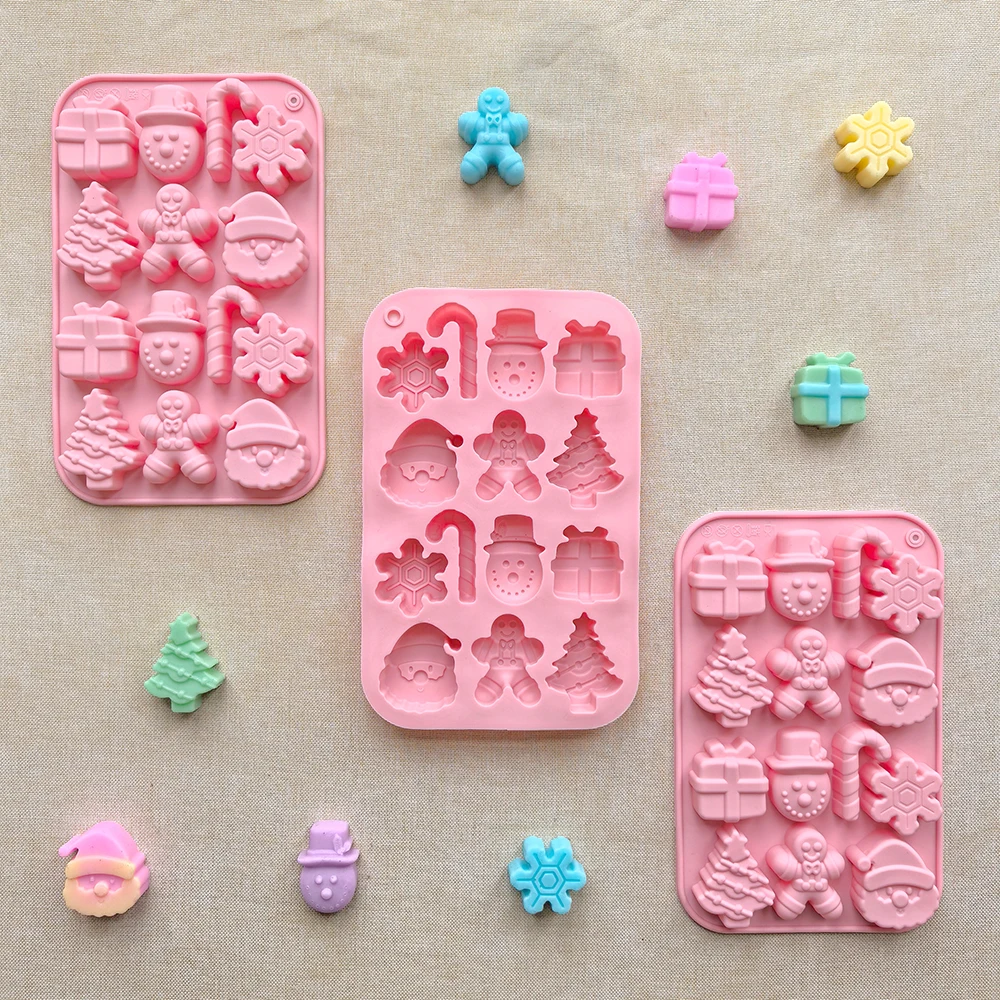 1pc 14-Cavity Christmas Chocolate Mold with Tree, Snowflake, Gingerbread Man, Snowman, and Santa Claus Shapes, Silicone Baking Mold for DIY Chocolate, Candy, Cookies, Cake Decoration, and Holiday Treats - 图片 6