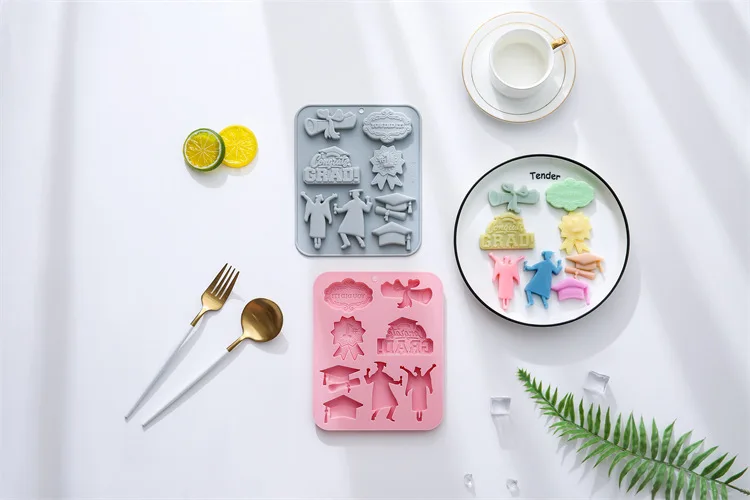 8-Hole Graduation Season Silicone Mold – DIY Fondant, Cake, Chocolate, Ice Cube, and Baking Accessories for Graduation Party, Themed Desserts, Cupcakes, Sugarcraft, and Creative Edible Decorations